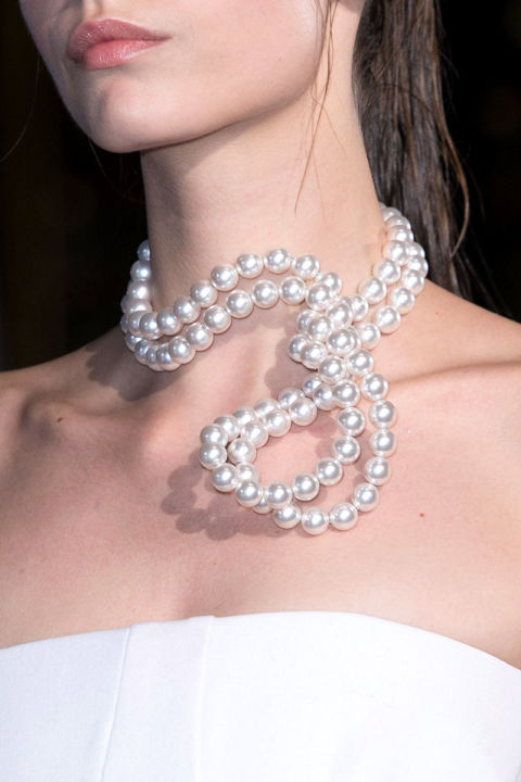 Stella McCartney loves a statement piece of jewelry. From Resort's big, bold earrings, to Fall's new sculptural take on the pearl necklace. Wrapped snake-like around the models' necks, these pearls are anything but staid.