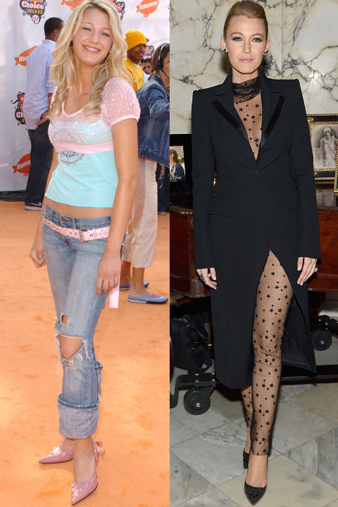 From her pre-Gossip Girl days of ripped jeans, low-rise belts and pointy patent pumps, Lively transformed into a fashion-forward, polished style chameleon with the power to pull off anything from a grand ball gown to a sheer pantsuit. 
