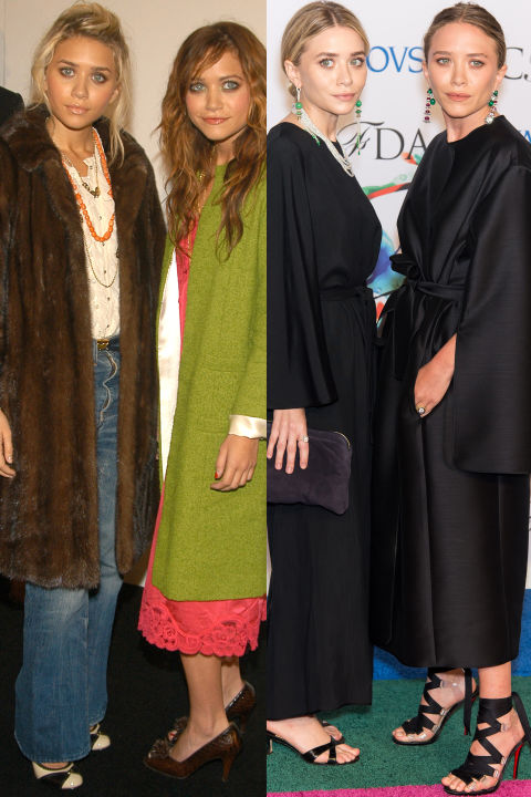 Before honing in on their current minimalist The Row style, the Olsen twins experimented with plenty of colorful bohemian looks along with vintage furs, leopard prints and different hair colors. 
