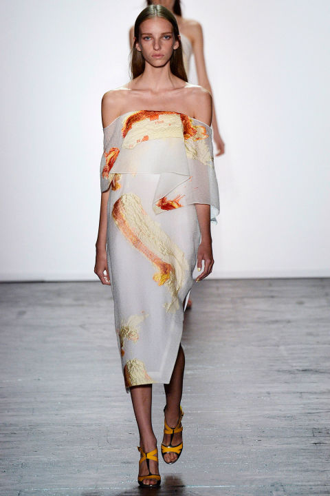 Just as the show note and delicacy of Givenchy earlier this weekend served up the first poignant moment of SS16 Fashion Week, Prabal Gurung offered its second. Before his show, a group of Buddhist monks filed onto the stage to chant and sing a prayer for those affected by the April earthquake in Nepal, Gurung's native land. For a brief, blessed moment the chatter of the weekend slowed as everyone was reminded that there's more to life than clothes.