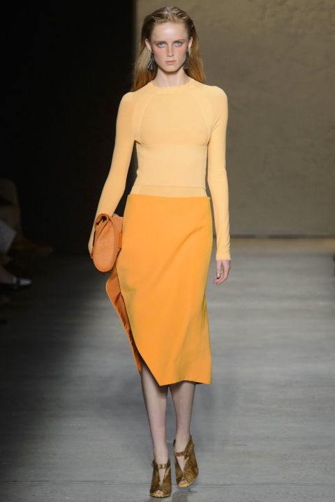 Narciso Rodriguez's mind works in mysterious ways. Missy Elliott thumped through the speakers as his girls walked out in elegant, subtle, beautifully simple silhouettes. The contrast worked, and Missy's boisterousness highlighted how good a snug tee in the right color on the right girl can be.