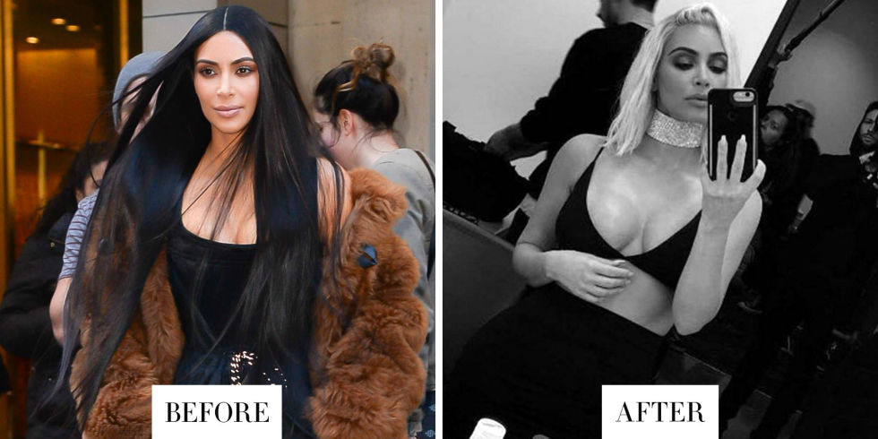 When:&nbsp;February 17, 2017 What:&nbsp;Platinum Blonde Bob Why we love it: We didn't expect to see a platinum Kim Kardashian return once again, but it's 2017, and&nbsp;anything can happen. After months of wearing waist-length black extensions, Kardashian just debuted the dramatic new cut and color transformation on her Snapchat. It looks like her go-to stylist Chris Appleton was behind the bleach. But it begs the question—did she really go ice-blonde in just one day, or has the Cher&nbsp;hair been a really good wig this whole time? 